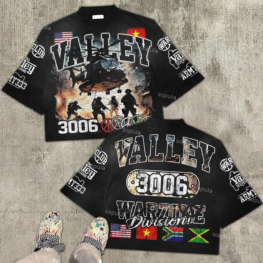 Vintage Warzone Graphic 100% Cotton T-Shirt Cropped Tees