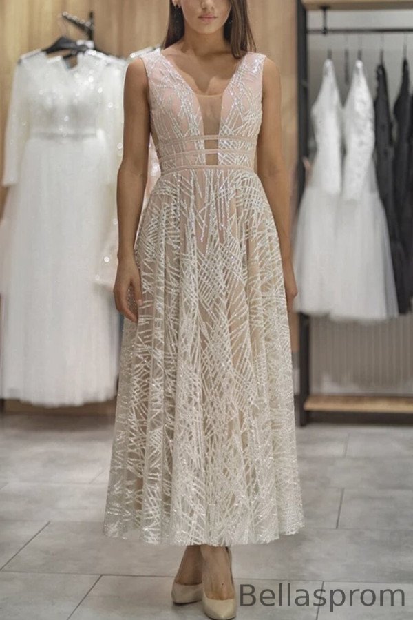Bellasprom Sleeveless V-Neck Prom Dress Long Sequins Online Bellasprom