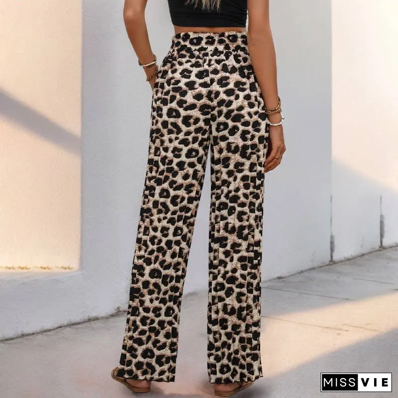 Pants Solid High Waisted Wide Pants Leopard