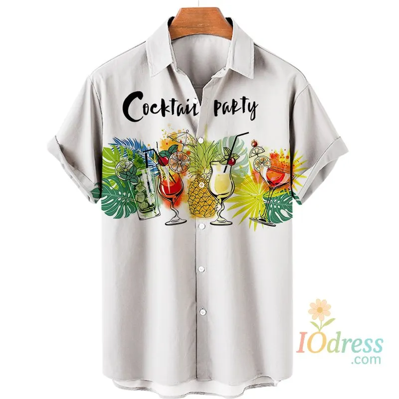 IO Menswear Tropical Palm 3d Print Hawaiian Shirt For Men Summer Beach Street Short Sleeves Tops Harajuku Holiday Lapel Button Loose Blouse