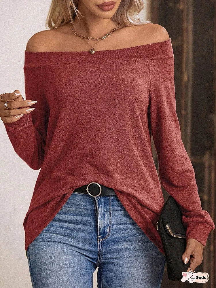 Off-Shoulder Long Sleeve T-Shirt