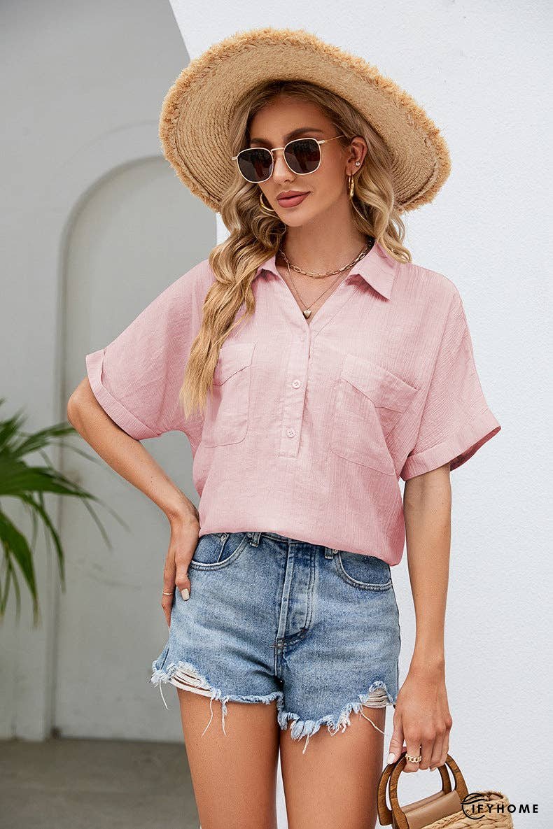 Half Button Johnny Collar Blouse | IFYHOME