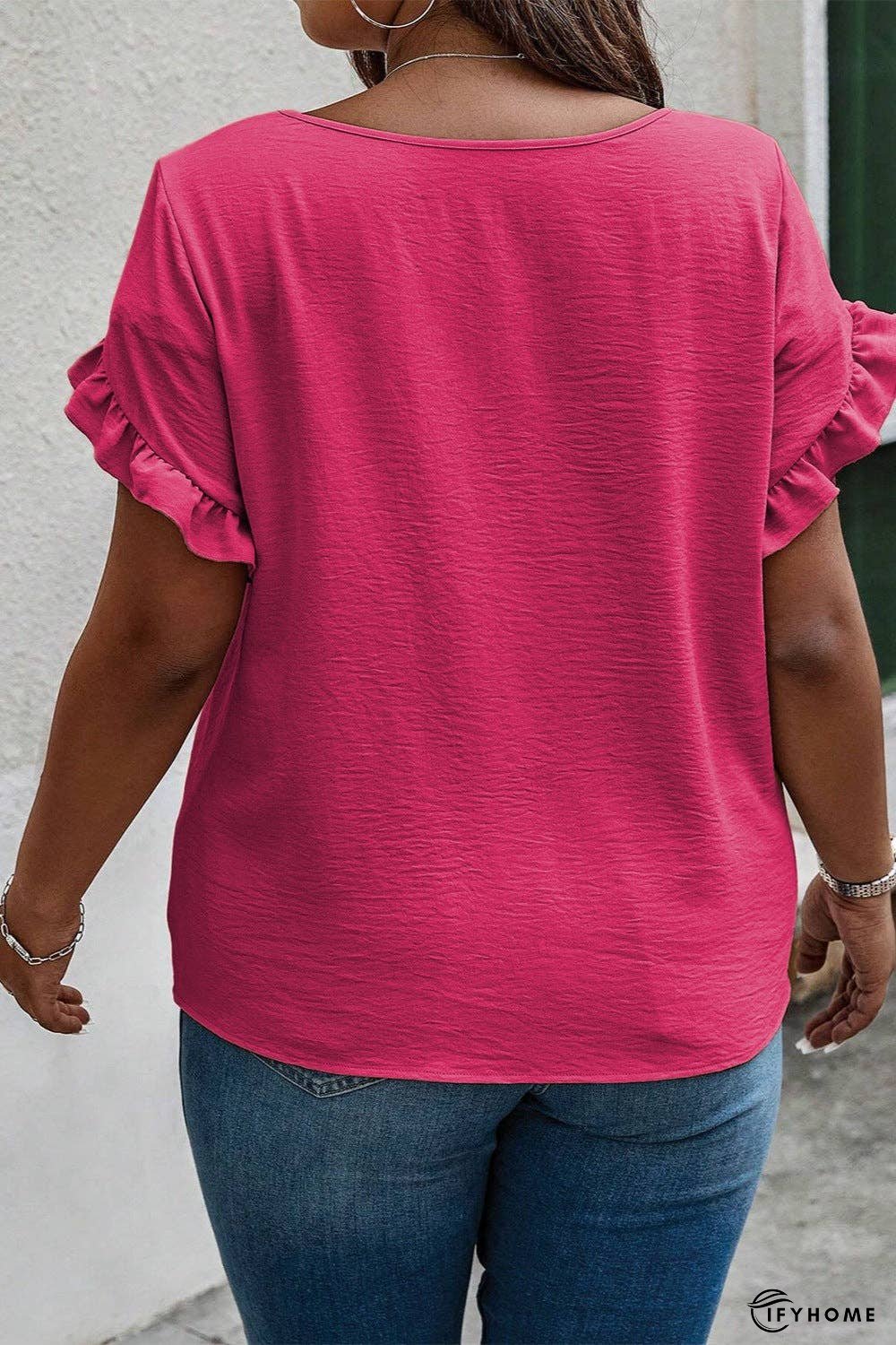 Plus Size Ruffled Round Neck Short Sleeve Blouse | IFYHOME