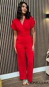 Paloma Red Twist Font Split Sleeve Jumpsuit