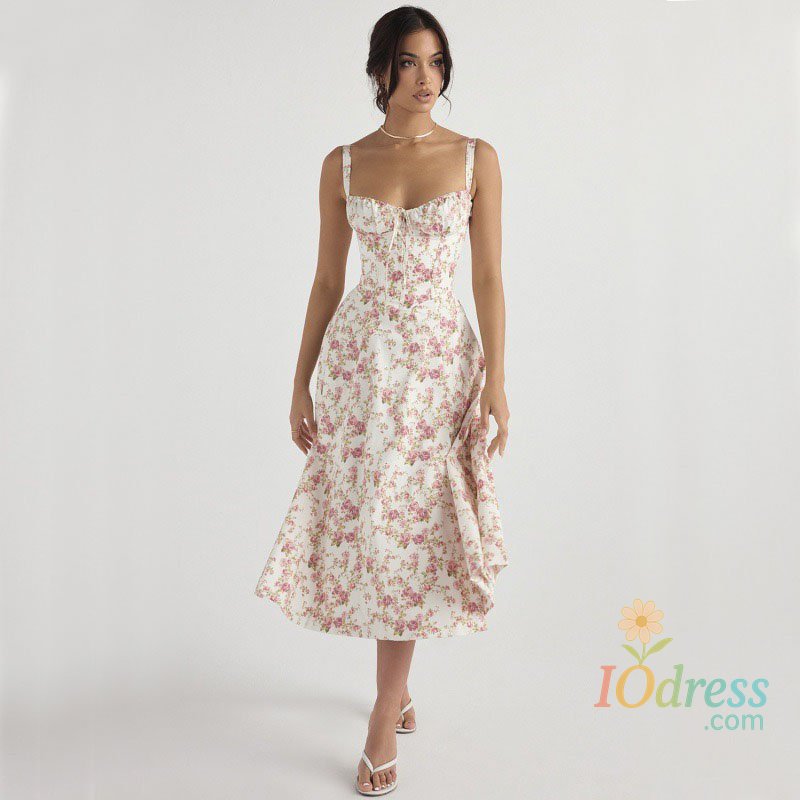 IO Dress Luxury new temperament solid color fashion high-end halter dress floral dress women IO Dress