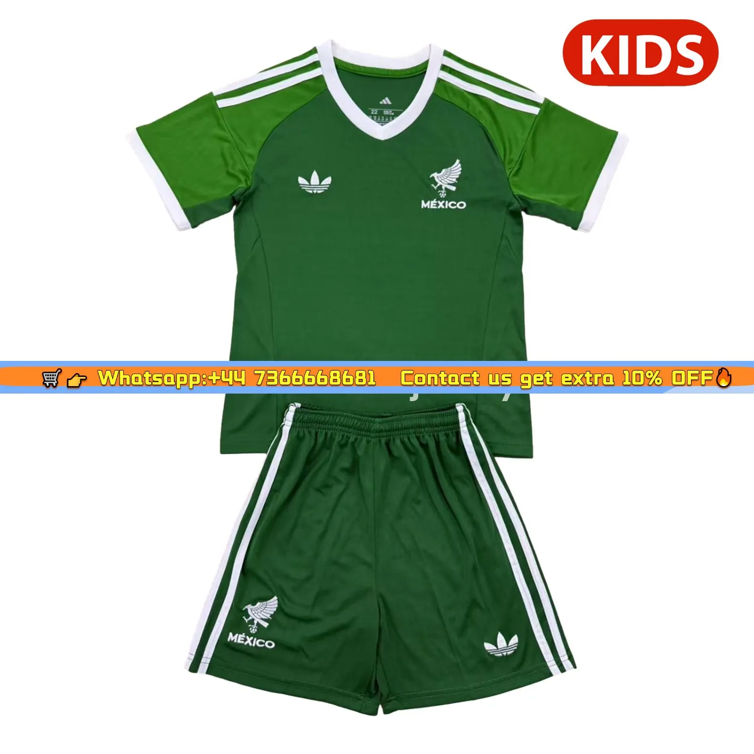 Mexico 2025 Throwback Trefoil Green Goalkeeper Kids Kit