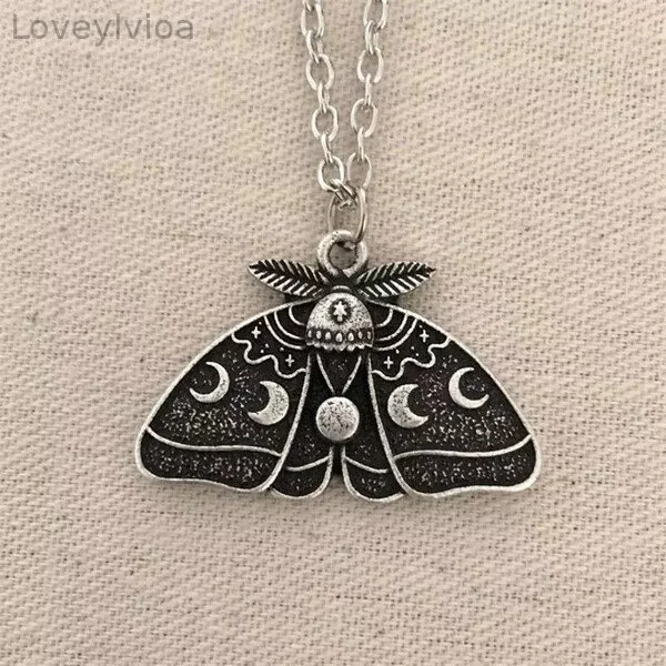 Moon Phase Moth Pendant Necklace