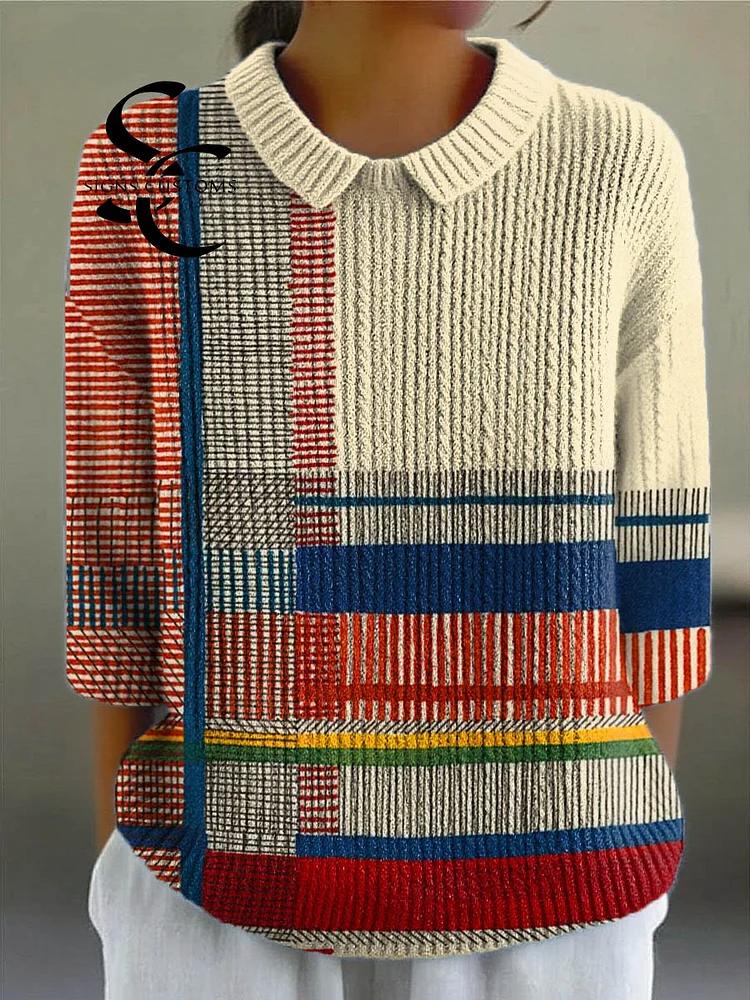 Women's Geometric Pattern Art Print Casual Pullover Sweater