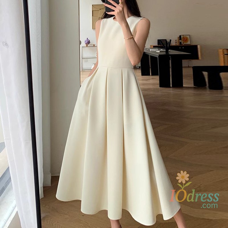 IO Dress Shop Women Sleeveless Pleated Dress Korean A-line Tank Sundress 2024 Summer Elegant Swing Maxi Vestido Vintage Party Long Robe
