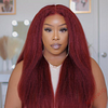 Glueless Wine Red Kinky straight 200% density glueless brazilian wigs