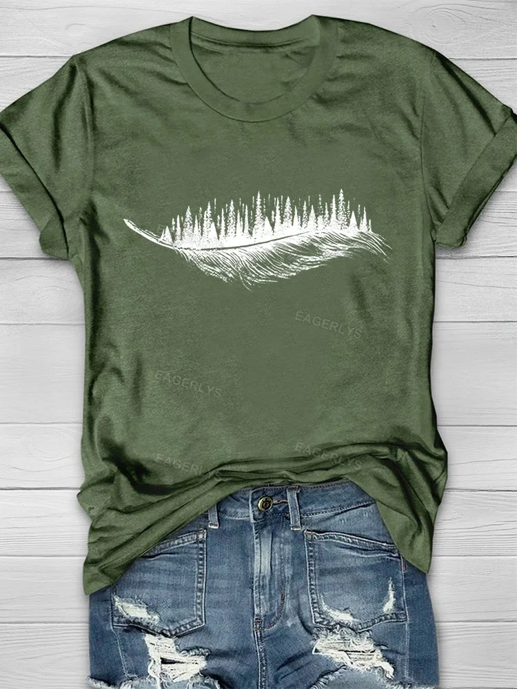 Eagerlys Feather Printed Cozy T-shirt Eagerlys