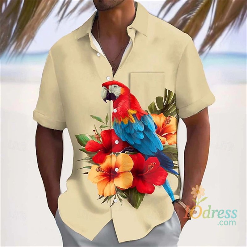 IO Menswear Tropical Floral Parrot 3d Print Shirt Men Women Fashion Shirts 2026 New Short Sleeve Hawaiian Shirts Blouse Y2K Men's Clothing
