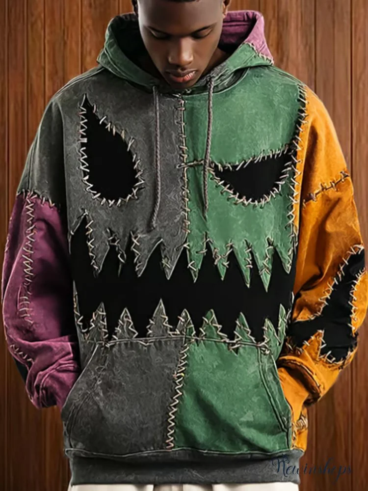 Men's Vintage Casual Halloween Horror Art Hoodie