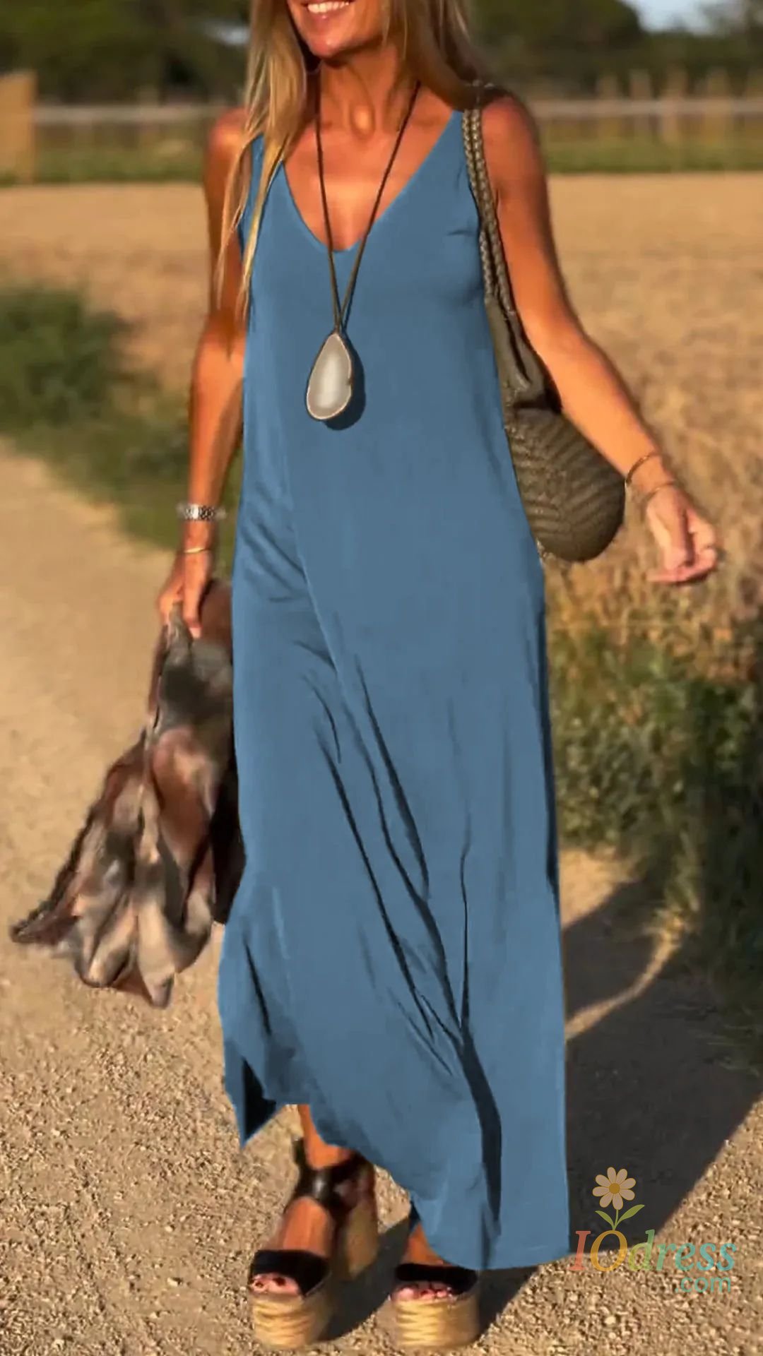 IO Dress Summer Women's Sexy And Trendy V-neck Camisole Dresses Women Fashionable Solid Color Sleeveless Elegant Slit Slim Fit Vestidos IO Dress