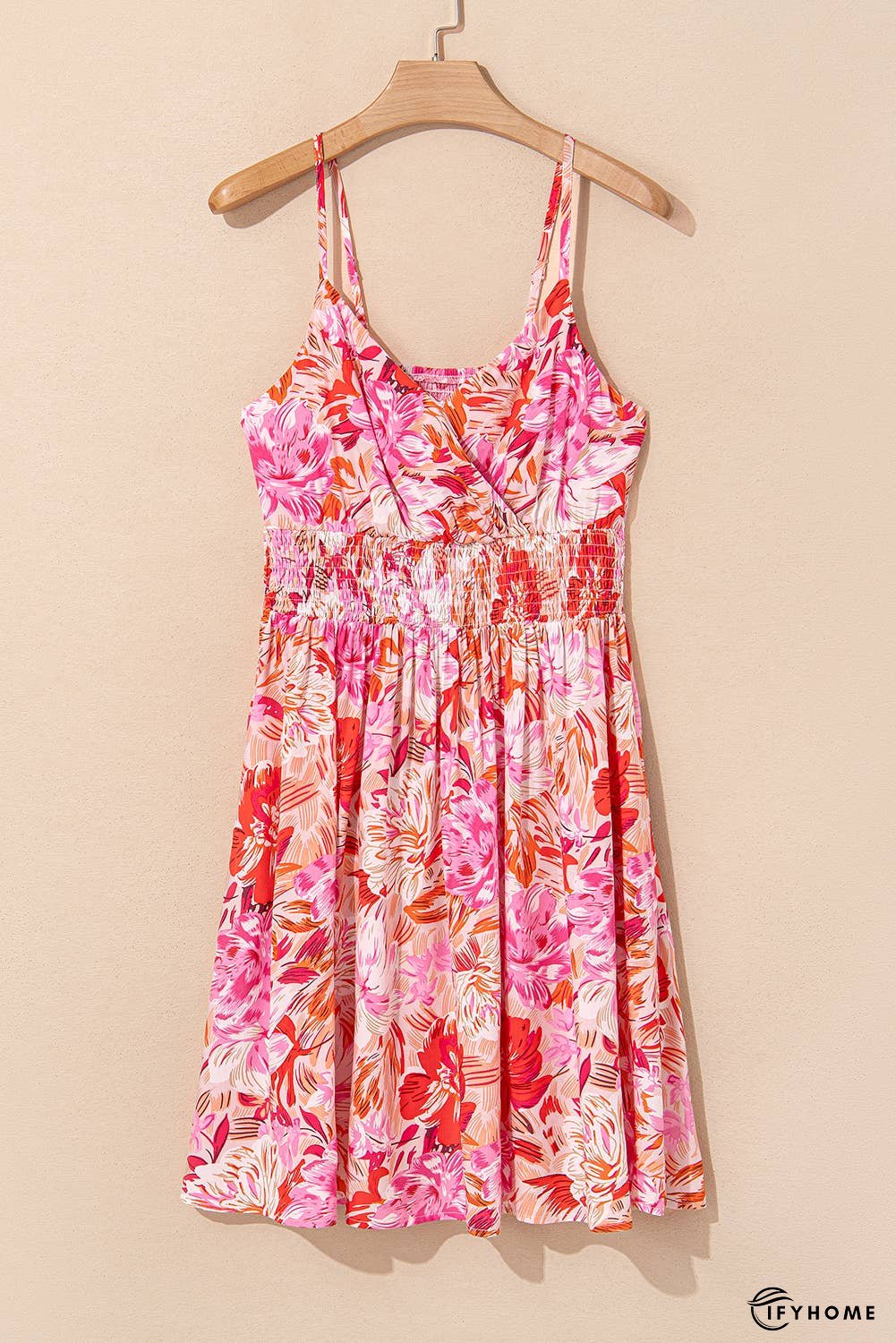Floral Surplice Neck Shirred Waist Mini Dress | IFYHOME