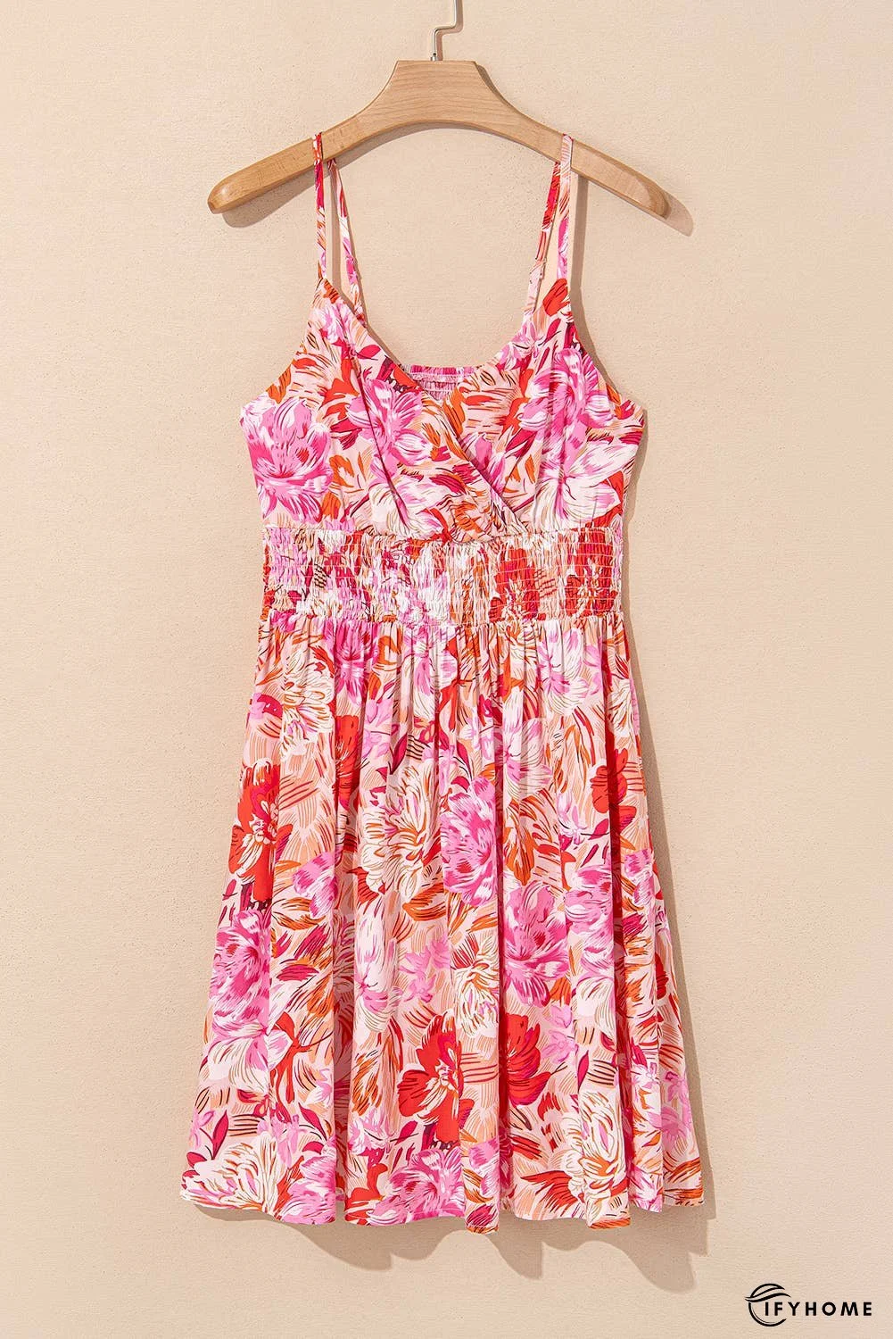 Floral Surplice Neck Shirred Waist Mini Dress | IFYHOME