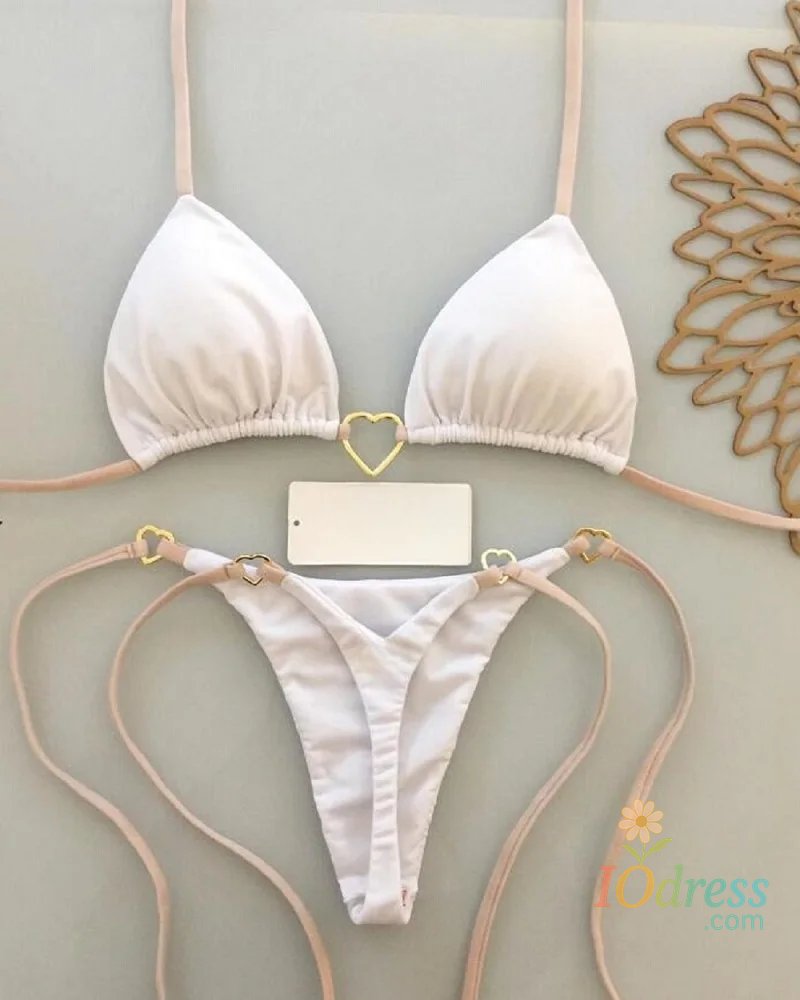 IO Dress Sexy Halter Solid color Bikini Set Women's Swimsuit Two-piece Triangle Thong Swimwear Bathing Suit Brazilian Biquinis