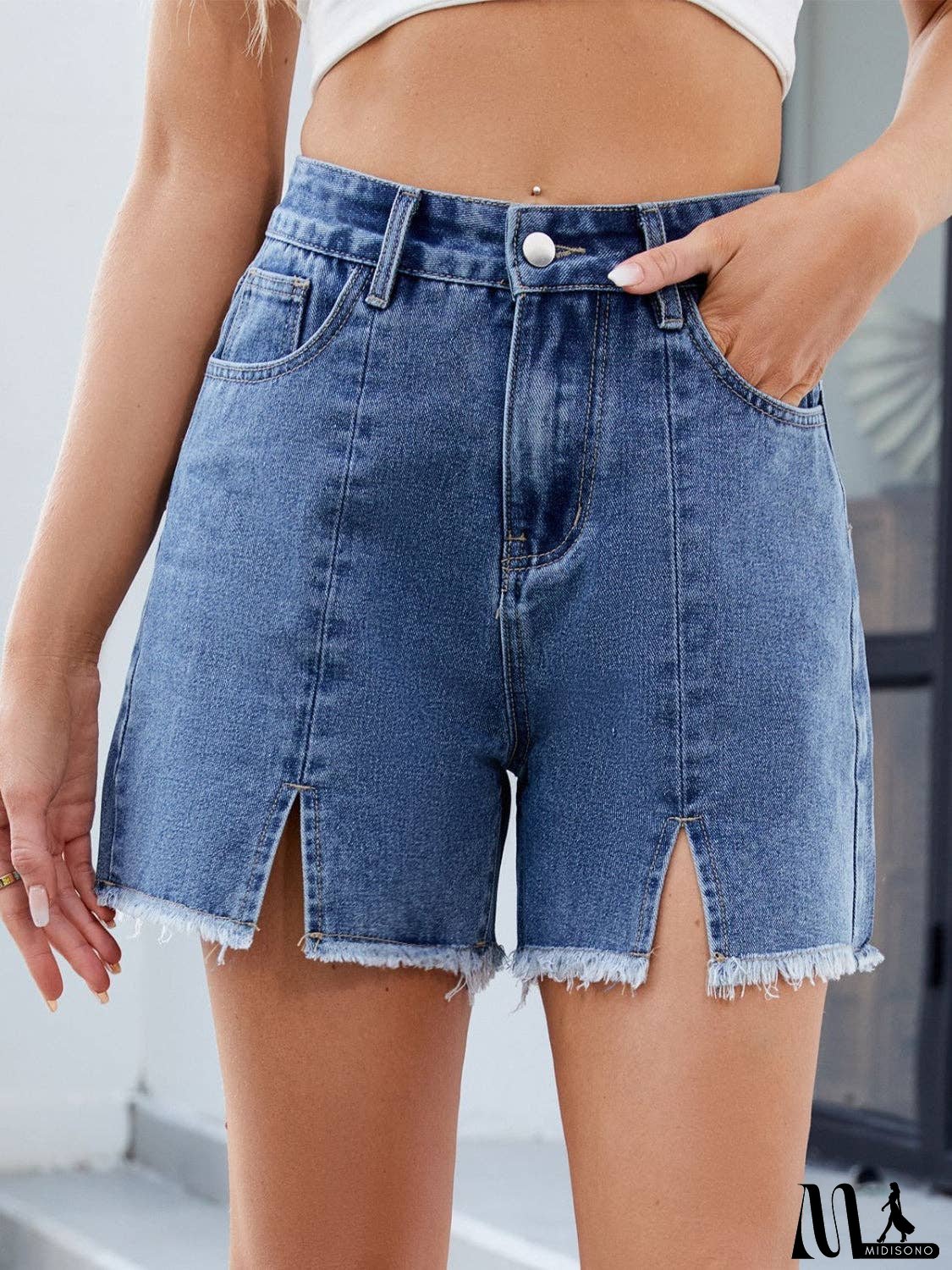 Raw Hem Slit Denim Shorts