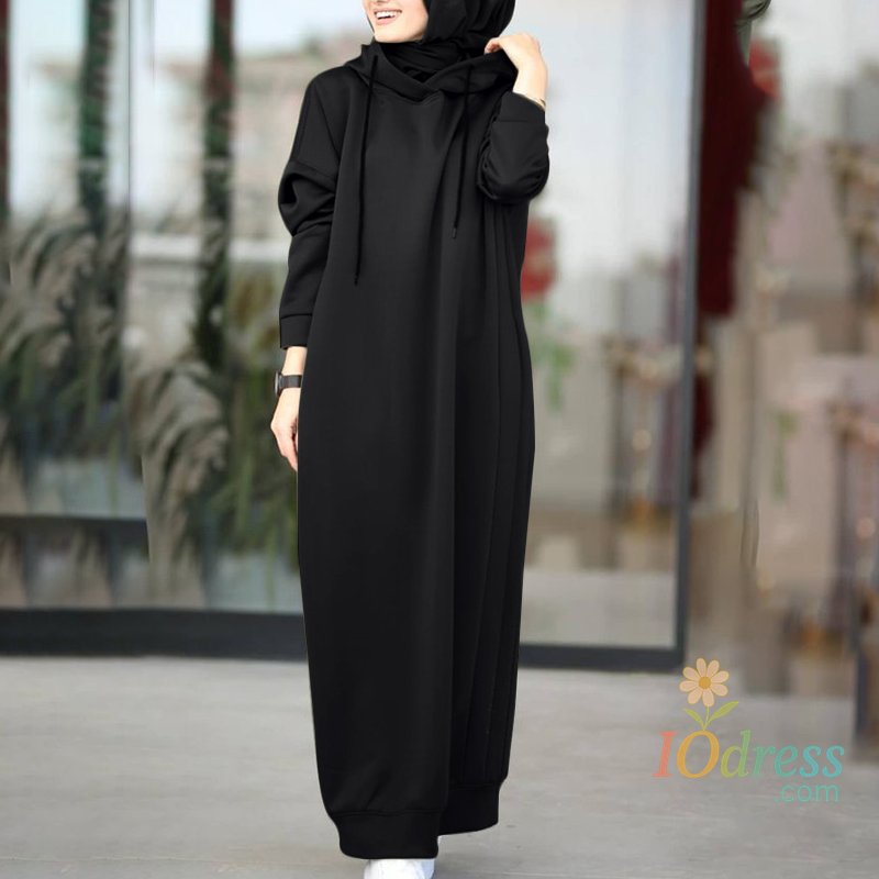 IO Dress Winter Women's Sweatshirt Dress choice Casual Long Sleeve Hoodies Vestidos Maxi Dresses Robe Femme Vintage Solid Hooded Pullover