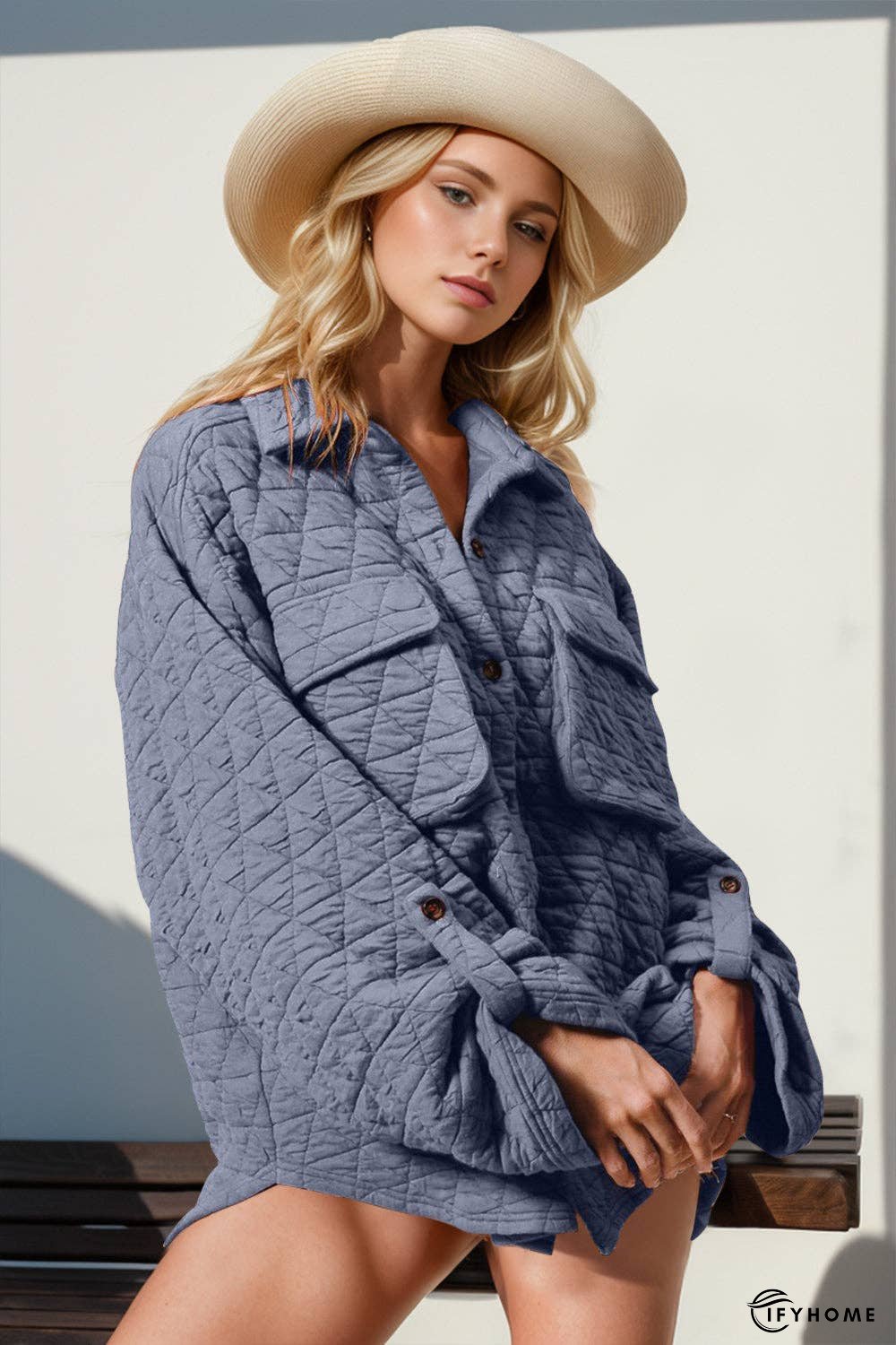 Double Take Button Up Quilted Shacket with Chest Pockets | IFYHOME