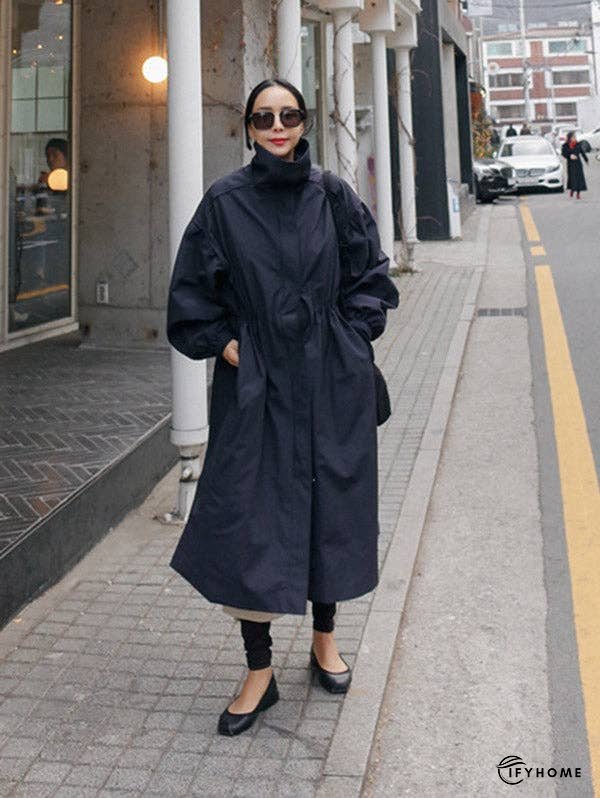 Solid Color Loose Elastic Waist Long Outwear | IFYHOME