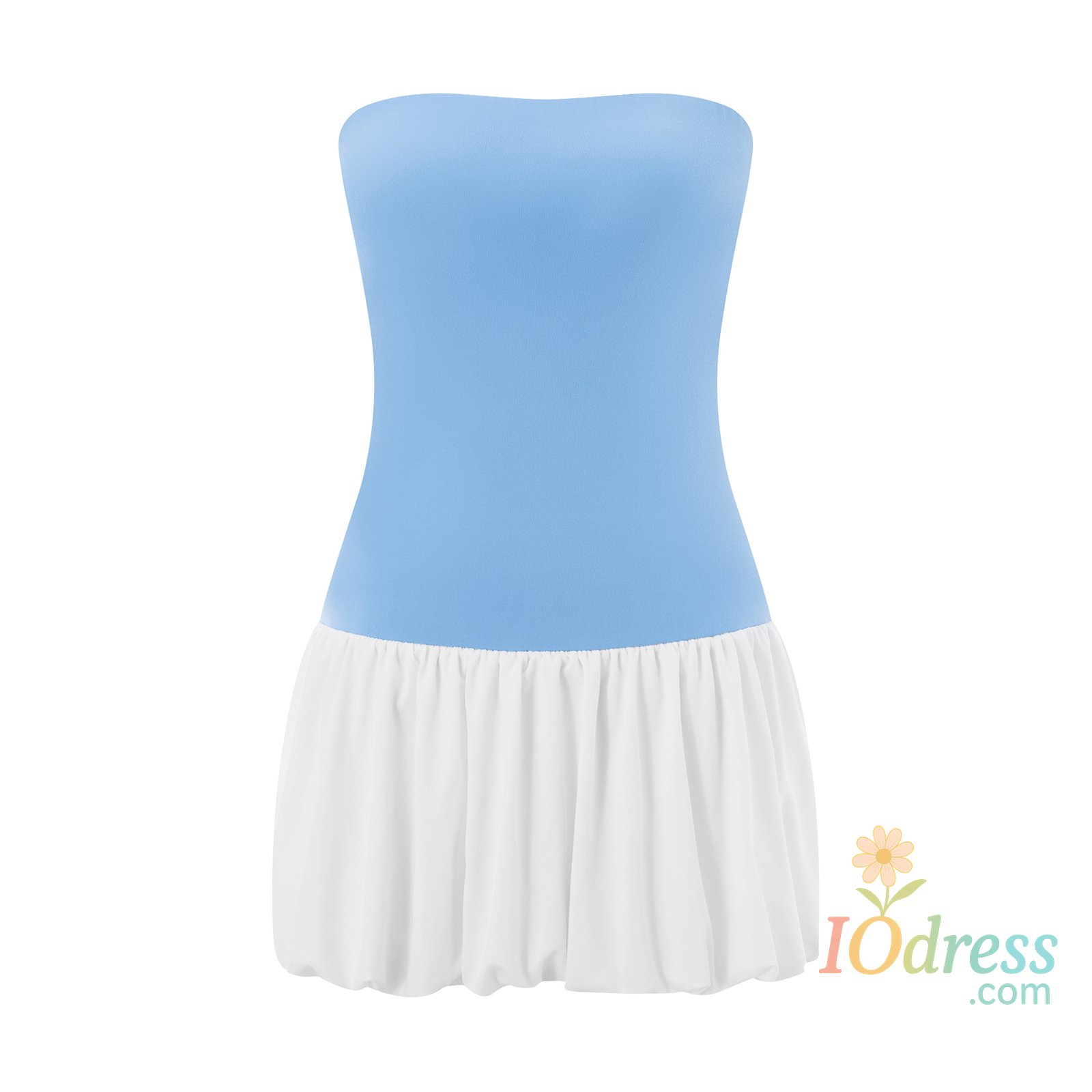 IO Dress Women Sleeveless Strapless Mini Dress Summer Solid Color Puff Bubble Party Club Dress for Cocktail Beach Streetwear