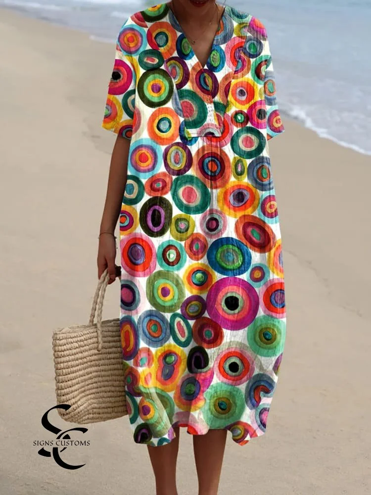 Women's Retro Minimalist Abstract Art Print Flowy Dress