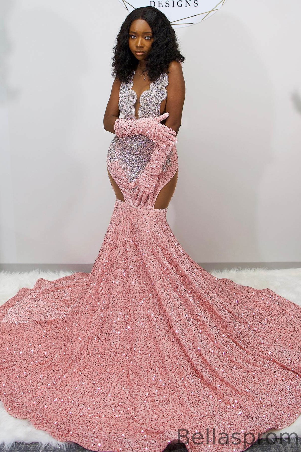 Bellasprom Pink Sleeveless Mermaid Prom Dress With Sequins Beadings Online Bellasprom