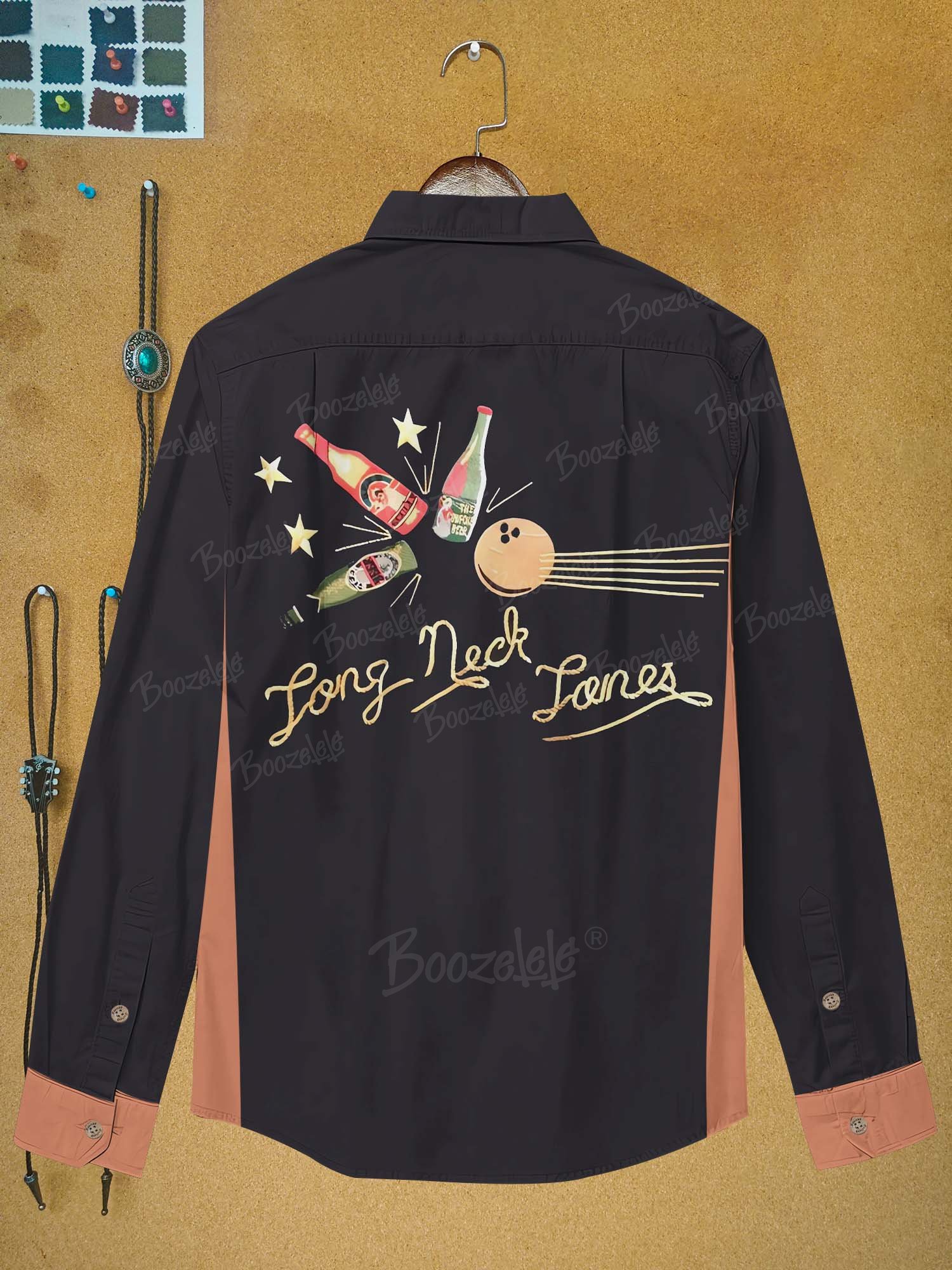 Bowling Ball And Beer Bottles - 100% Cotton Long Sleeves Shirt