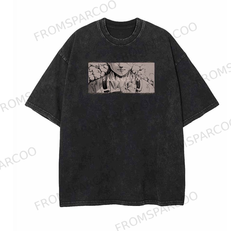 Casual Batik Washed Anime Print T-Shirt