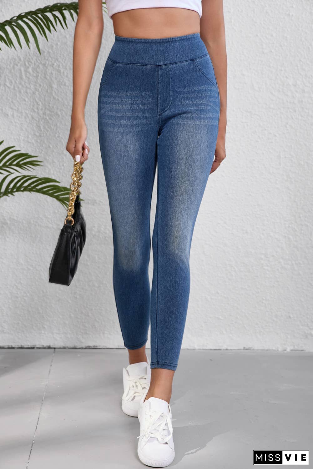 Elastic Waist Ankle Length Mid Waist Jeggings