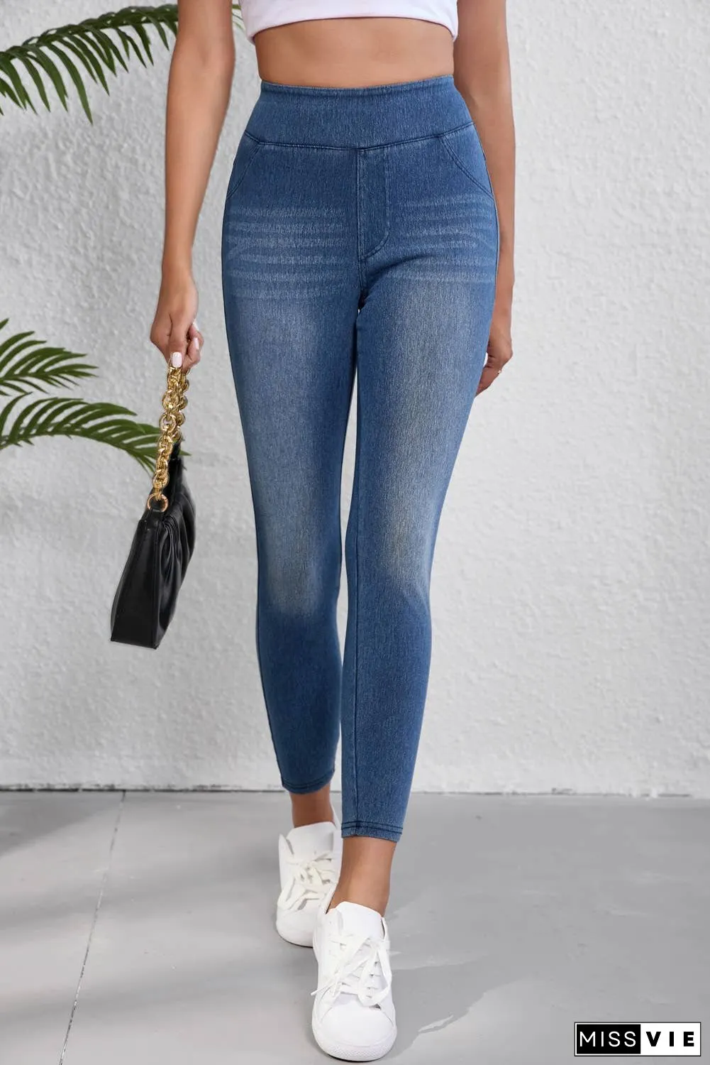 Elastic Waist Ankle Length Mid Waist Jeggings