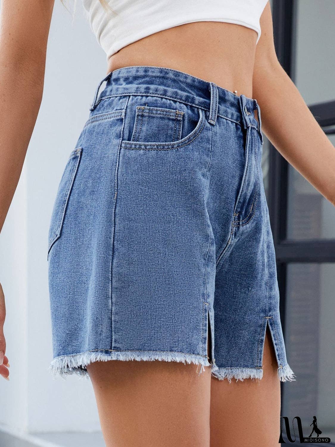 Raw Hem Slit Denim Shorts