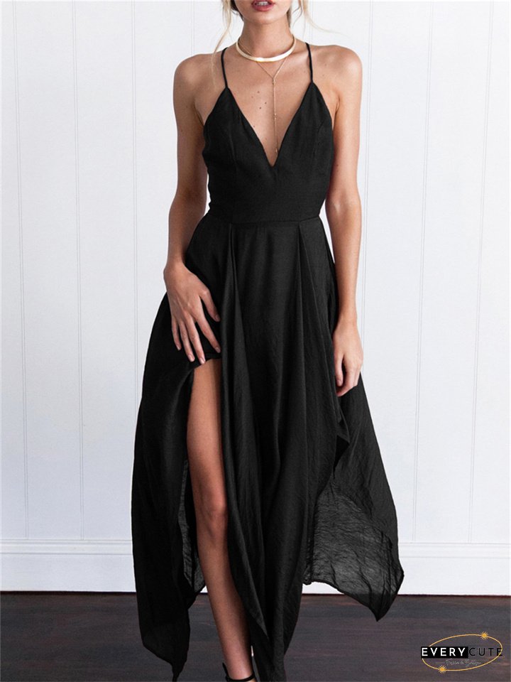 Sexy V-neck Backless High Waist Dress