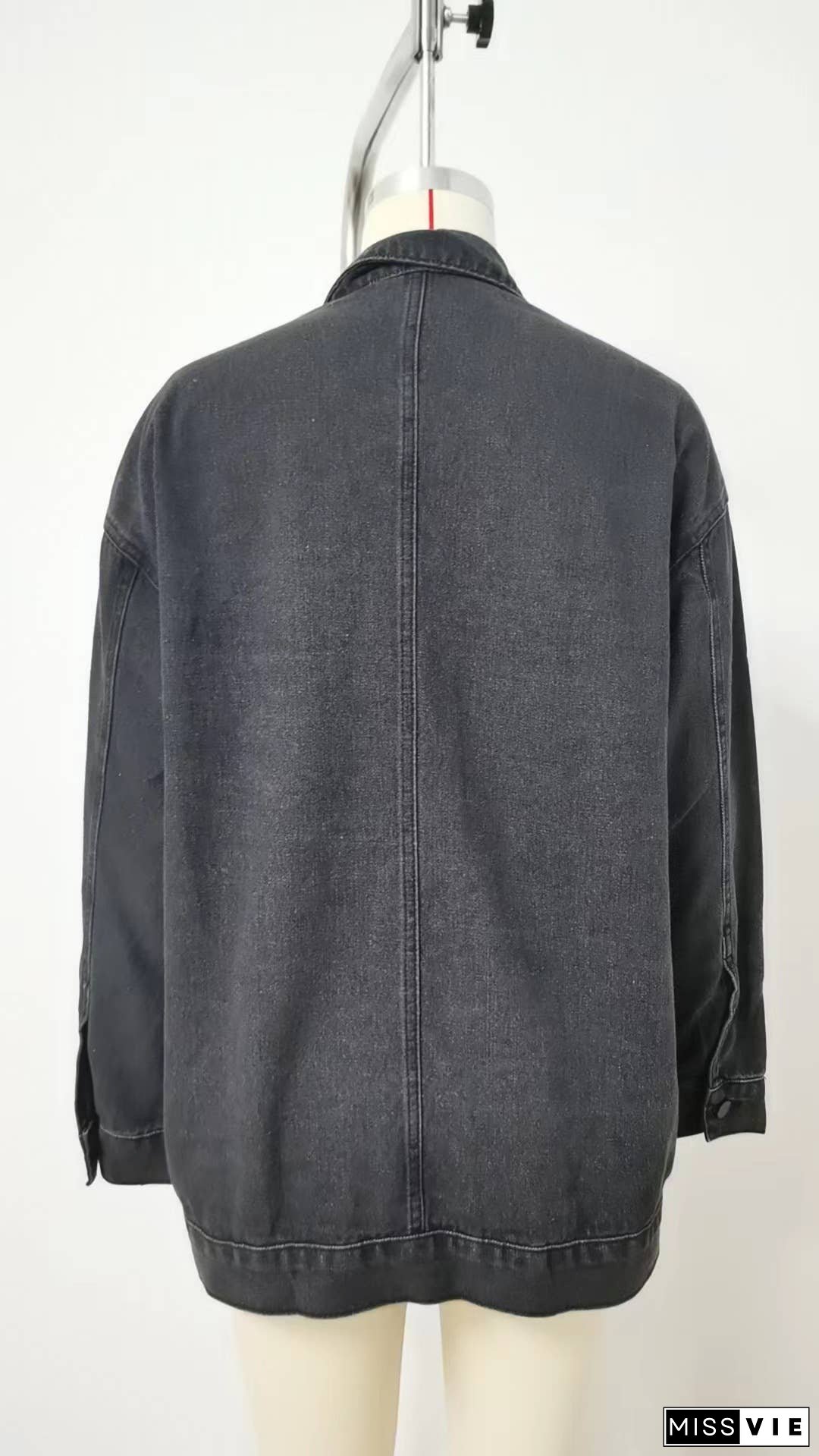 Plain Washed Denim Big Pockets Oversize Jacket MN22