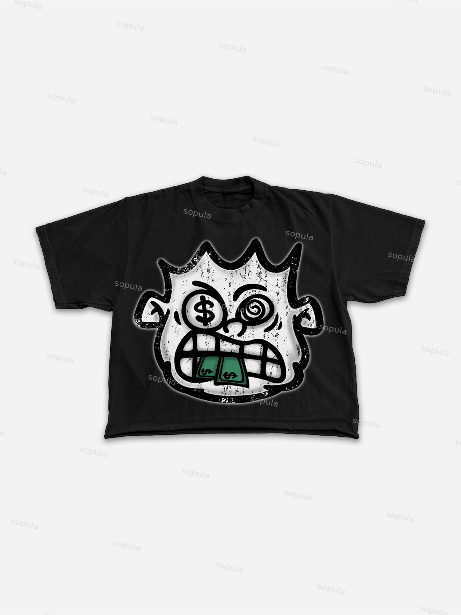 Abstract Money Cartoon Big Head Retro Graphic Cropped T-shirt