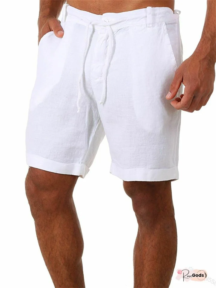 Men's Shorts Bermuda shorts Linen Shorts Drawstring Plain Breathable Soft Short Daily Holiday Beach Linen / Cotton Blend Casual Green White Micro-elastic