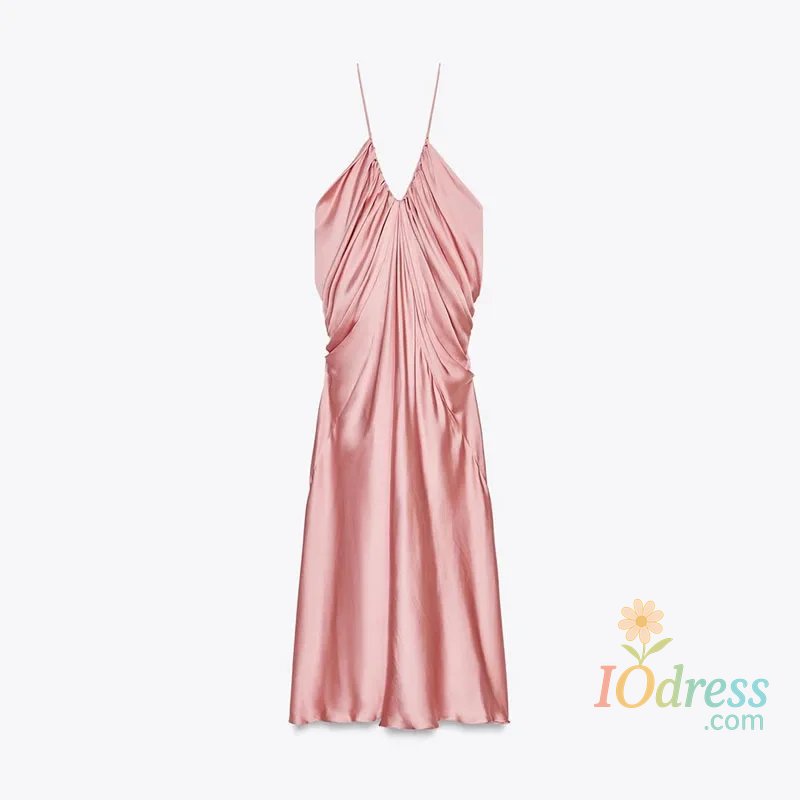 IO Dress Casual Solid Sling Dress Women Party Ruffles Sleeveless Pleated Loose Long Dresses Female 2025 Summer Holiday Beach Robes Lady IO Dress