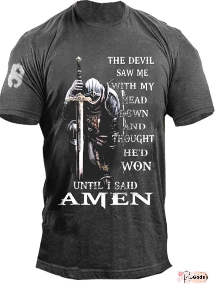 Men's T shirt Tee Graphic Tee Faith Cotton Blend T Shirts Letter Templars Prints Crew Neck Black Blue Army Green Gray Casual Daily Short Sleeve Print Clothing Apparel Vintage Fashion Classic