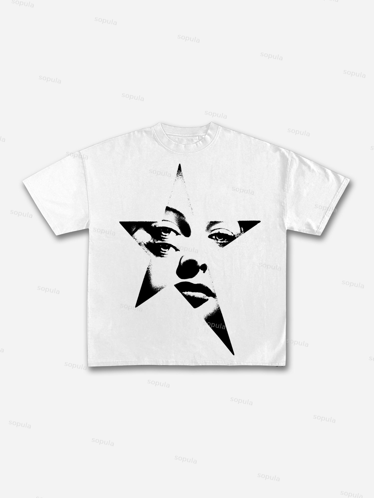 Vintage Abstract Portrait Print Graphic Cotton T-shirt