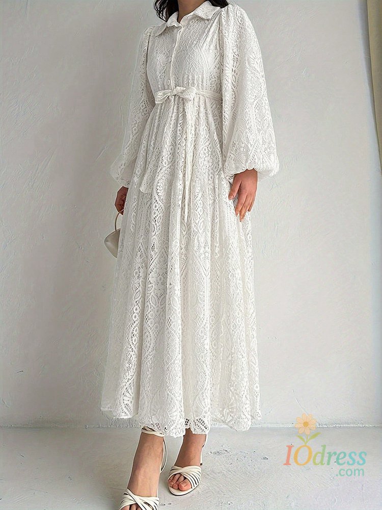 IO Dress Classic Lady All Season Lace Shirt Dress Solid Casual Long Dresses with Sleeves Elegant Women's Dresses 2025 Woman Clothing