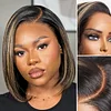 New Glueless Highlight Brown mixed Blonde Hair Straight Bob Wig