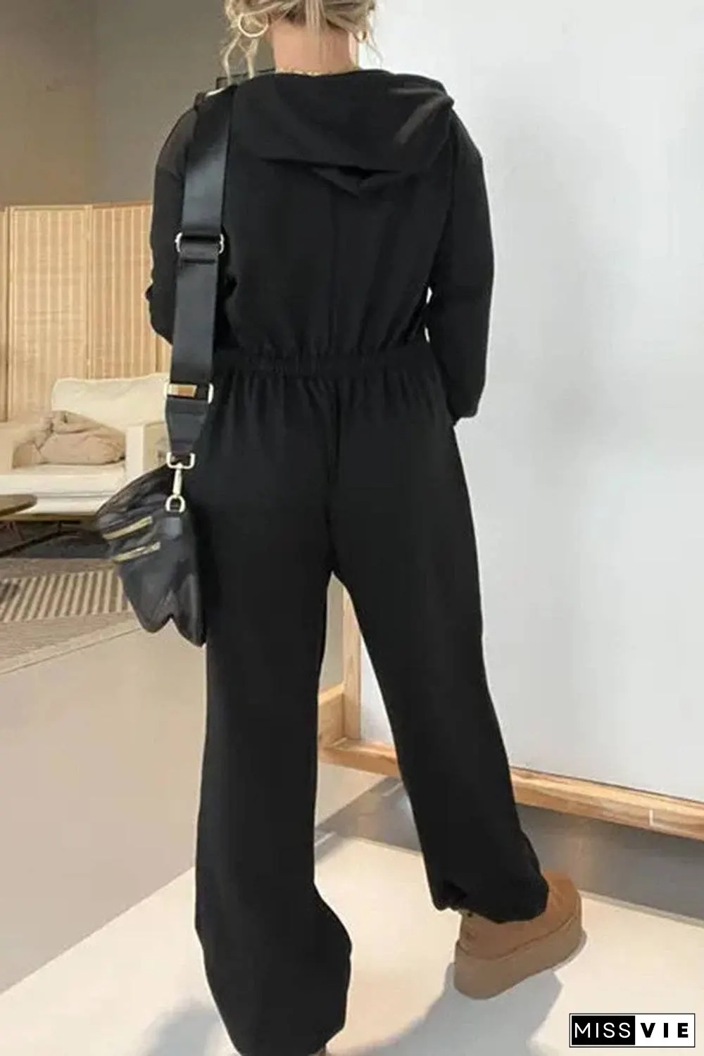 Full Size Drawstring Long Sleeve Jumpsuit
