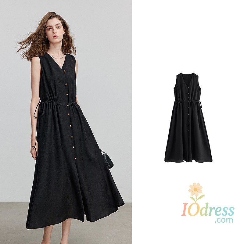 IO Dress TOYOUTH Women Dress 2025 Summer New V Neck Short Sleeve Black Dress 8529060 IO Dress