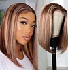 Straight Bob Wig Brown Mixed Blonde Highlights Wig