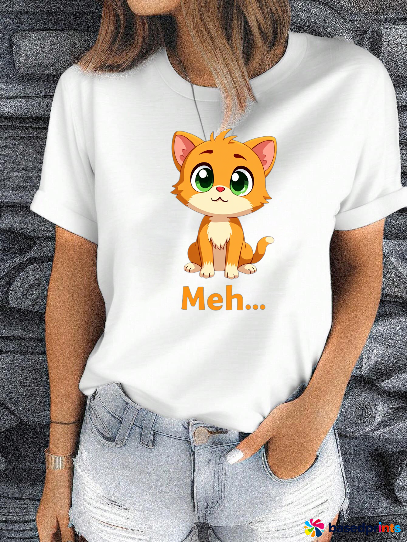 Cute Cat Meh T-Shirt Women's Casual Summer Tops