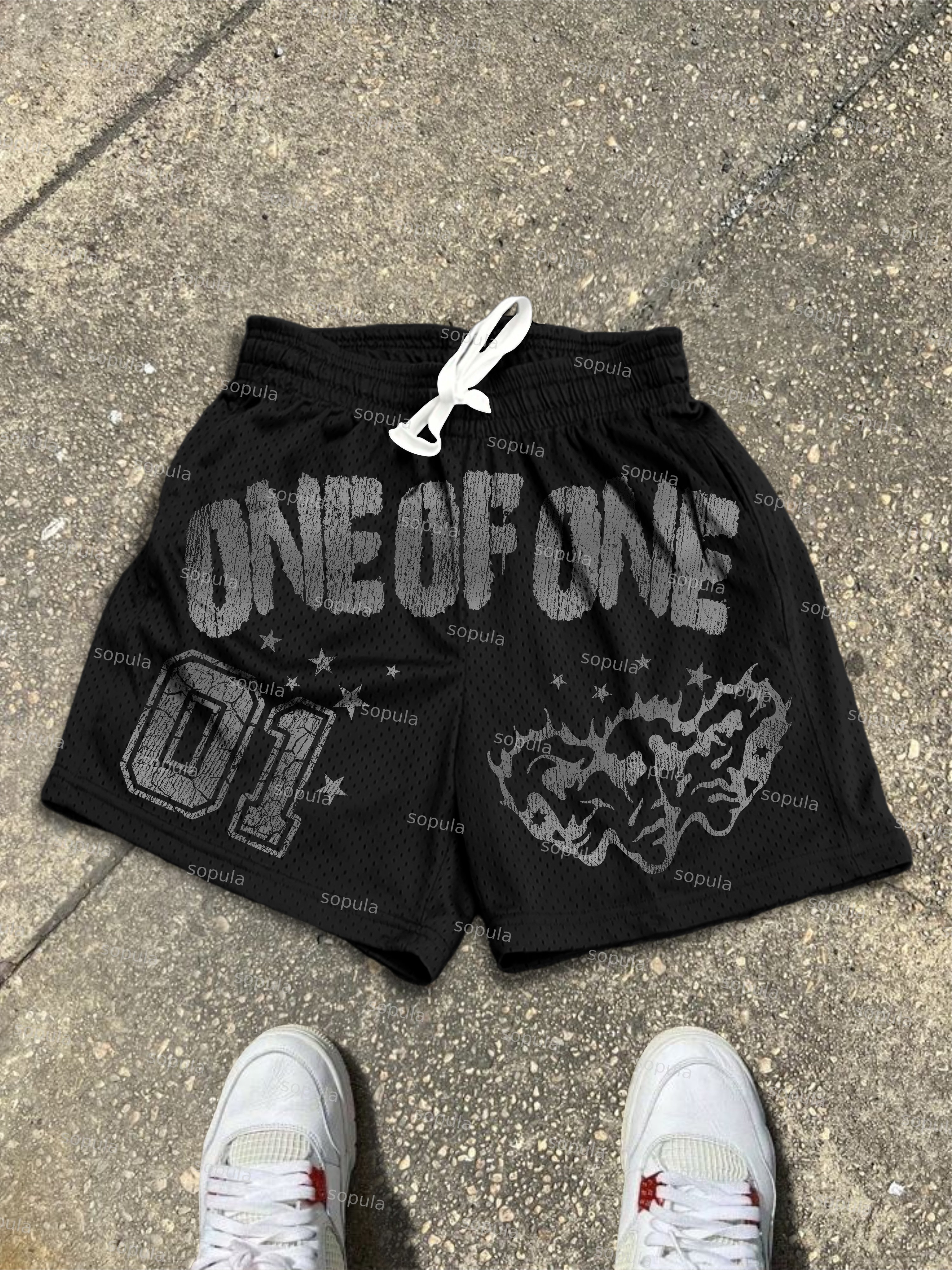 One Of One Ghost Face Print Mesh Shorts