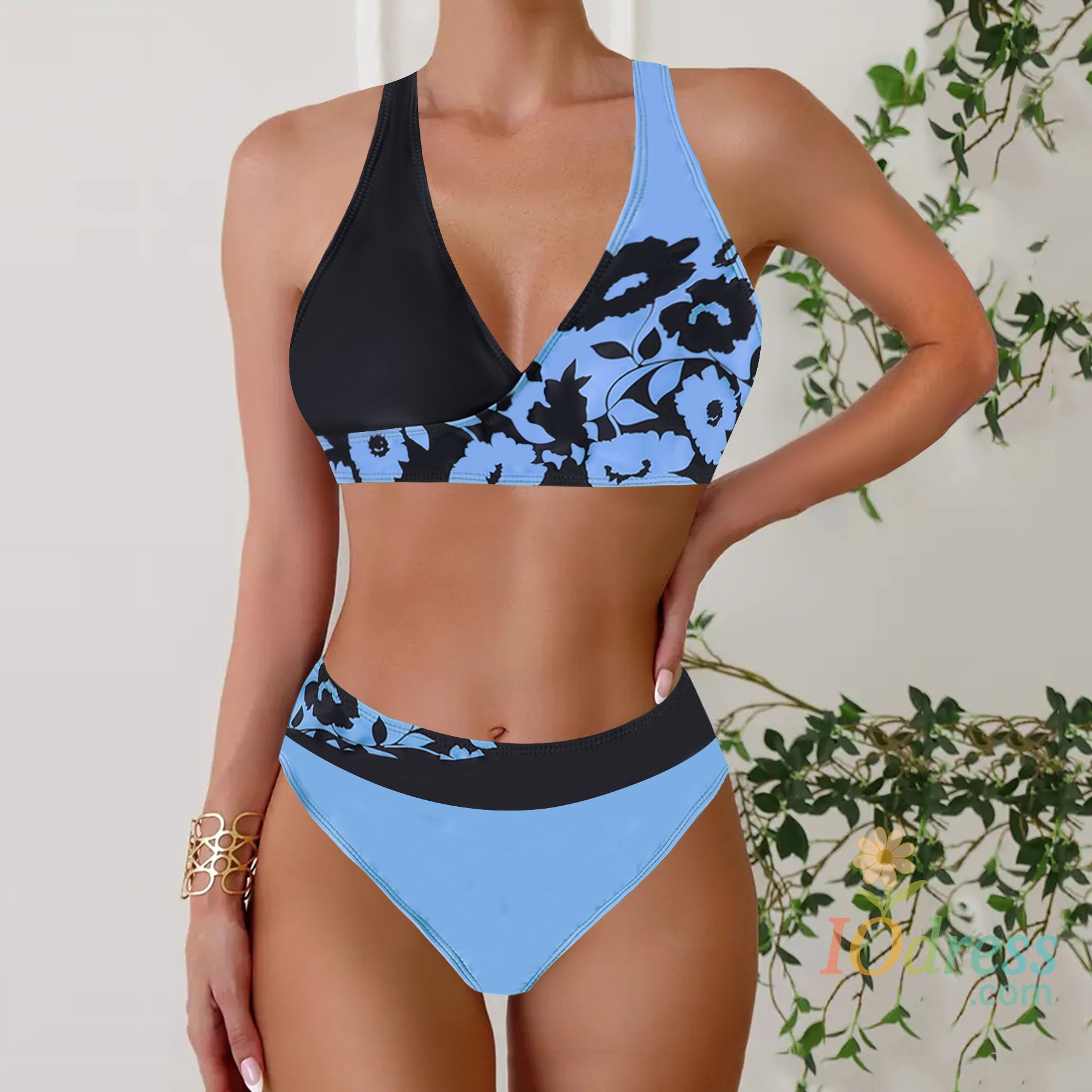 IO Dress Two Piece Women's Tropical Print Bikini Set Summer Vacation Swimsuit Lady Print Tankini Tops  Summer Beach Swimwear