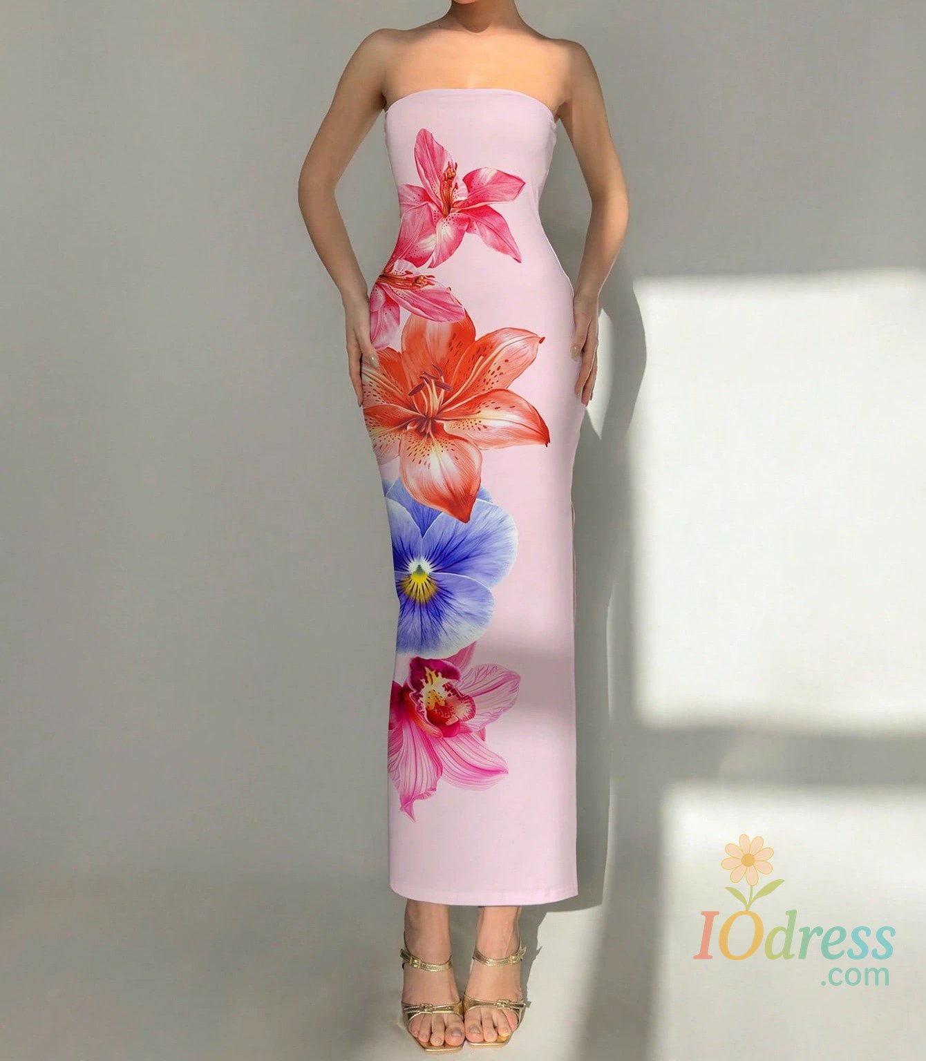 IO Dress Elegant Fashionable Printed Long Dress New Summer Women's Sexy Slim Fit Chest Wrapped Off Shoulder Casual Dress