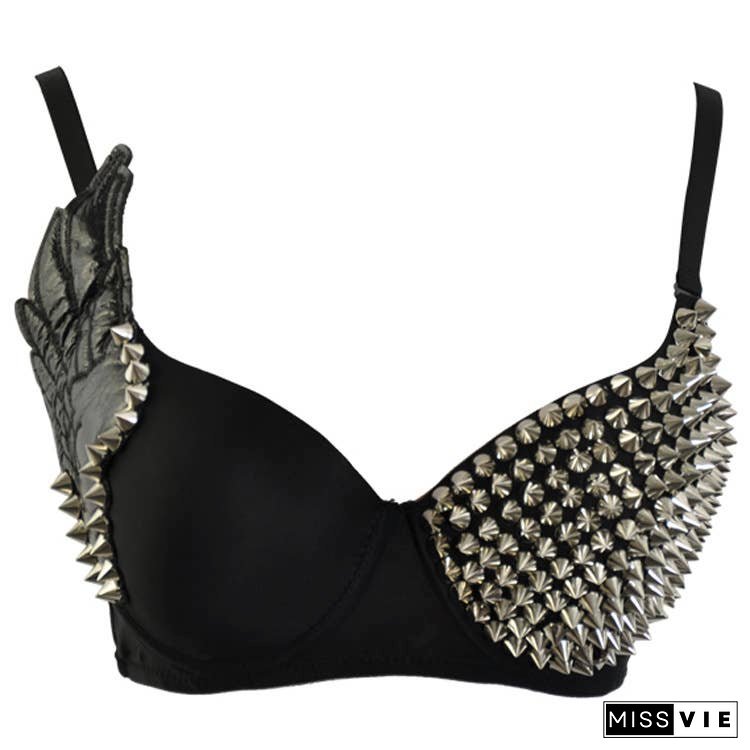 Sexy Dark Punk Rivet Wings Bra